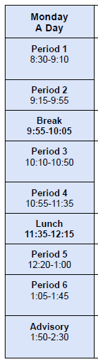 Middle School - Regular Minimum Day Schedule -Dismissal is 2:30