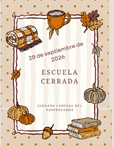 A cozy autumn-themed graphic announces school closure on September 28, 2026, for a teacher workday.