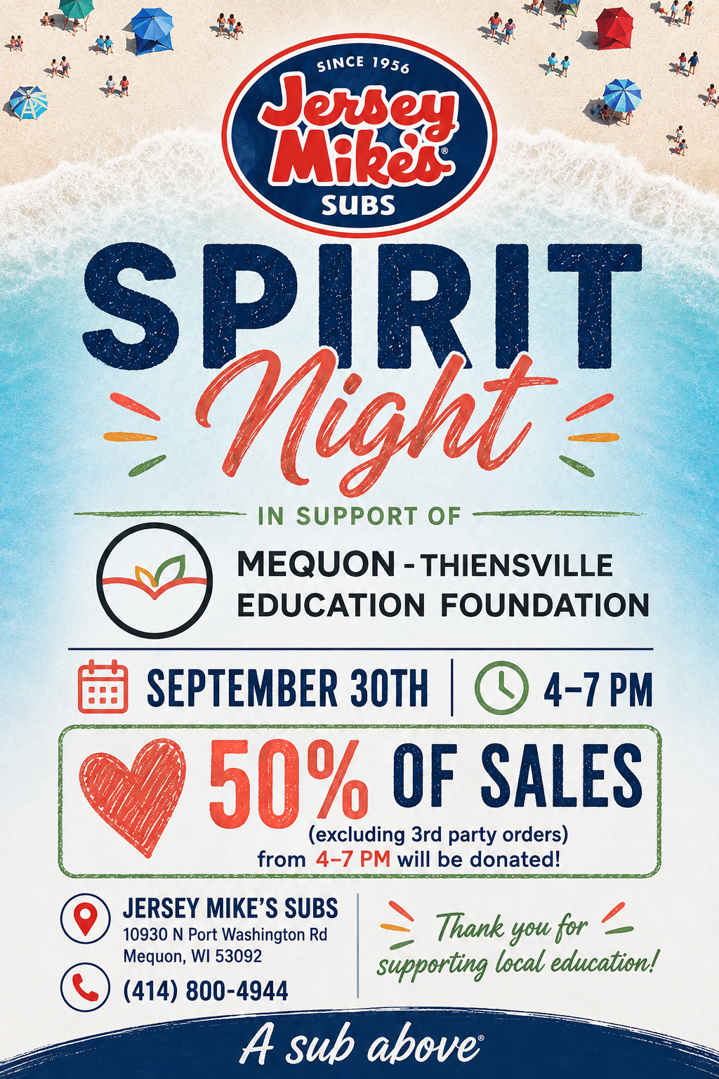 🥖 Grab Dinner at Jersey Mike's and Support Our Schools!