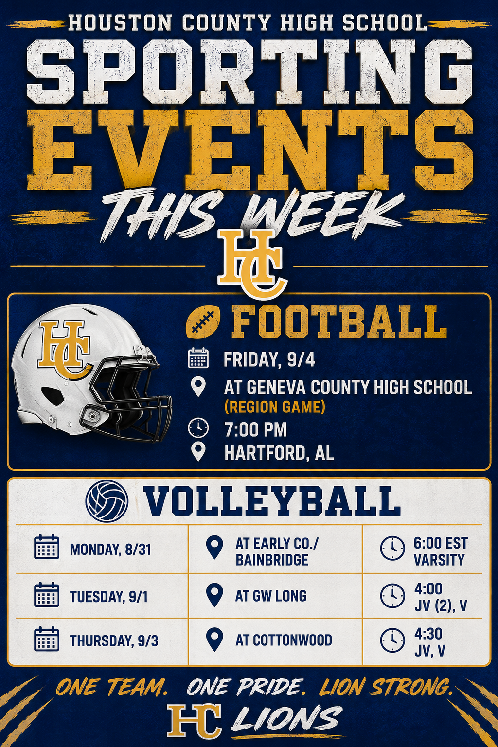 HCHS Sporting Events this Week