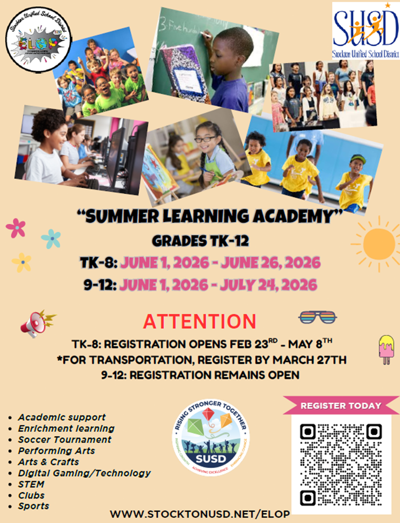 Don't Forget to Register for the Summer Learning Academy (Registration Closes 5/8/26 )