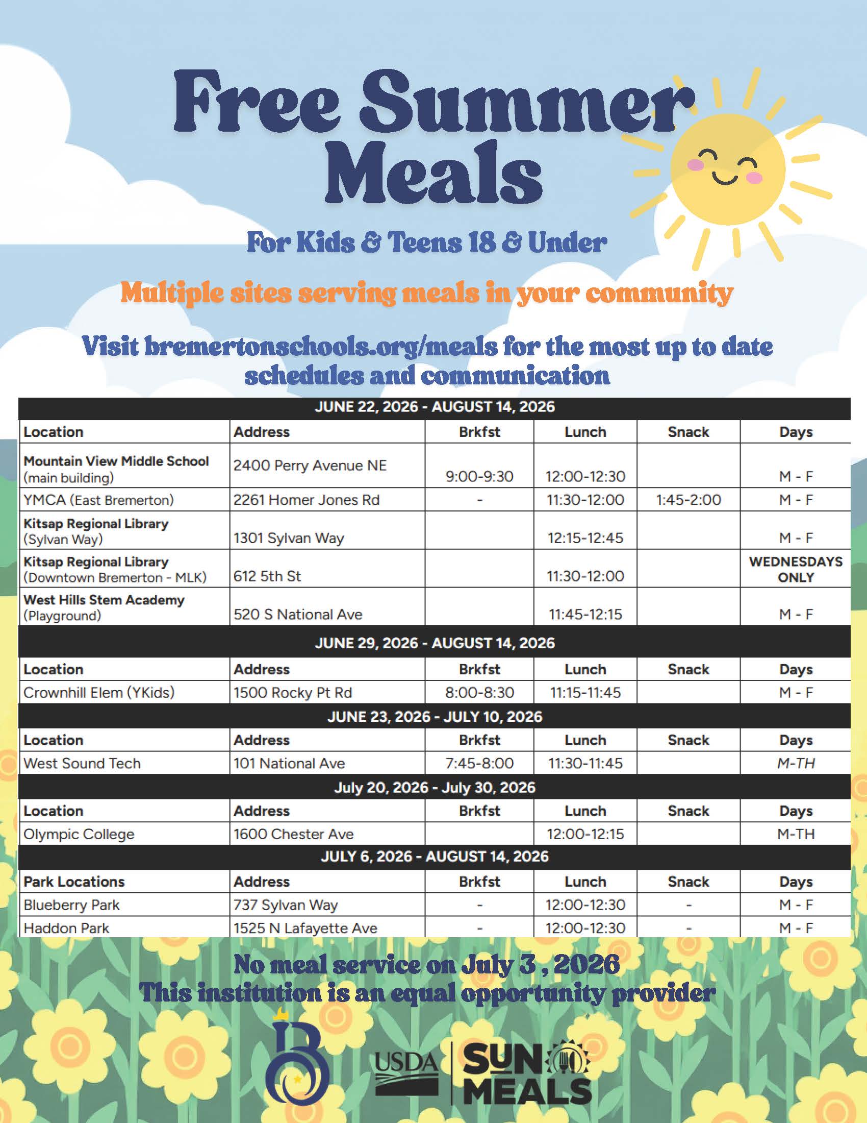 2026 Summer Meals Program begins June 22