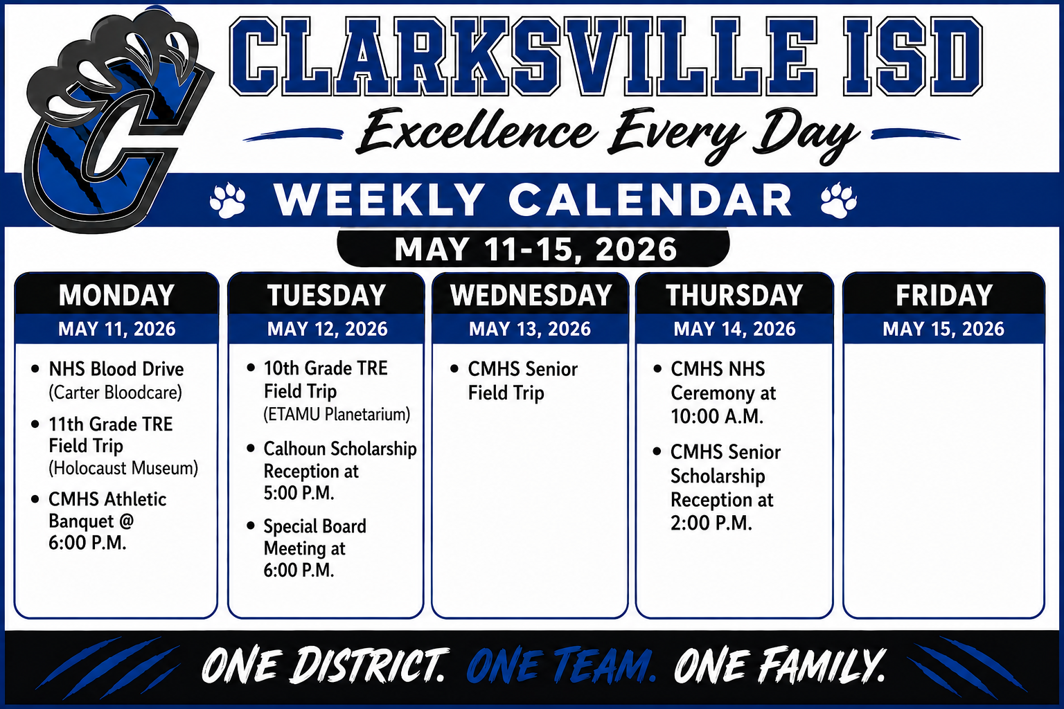Weekly Calendar: May 11-15, 2026