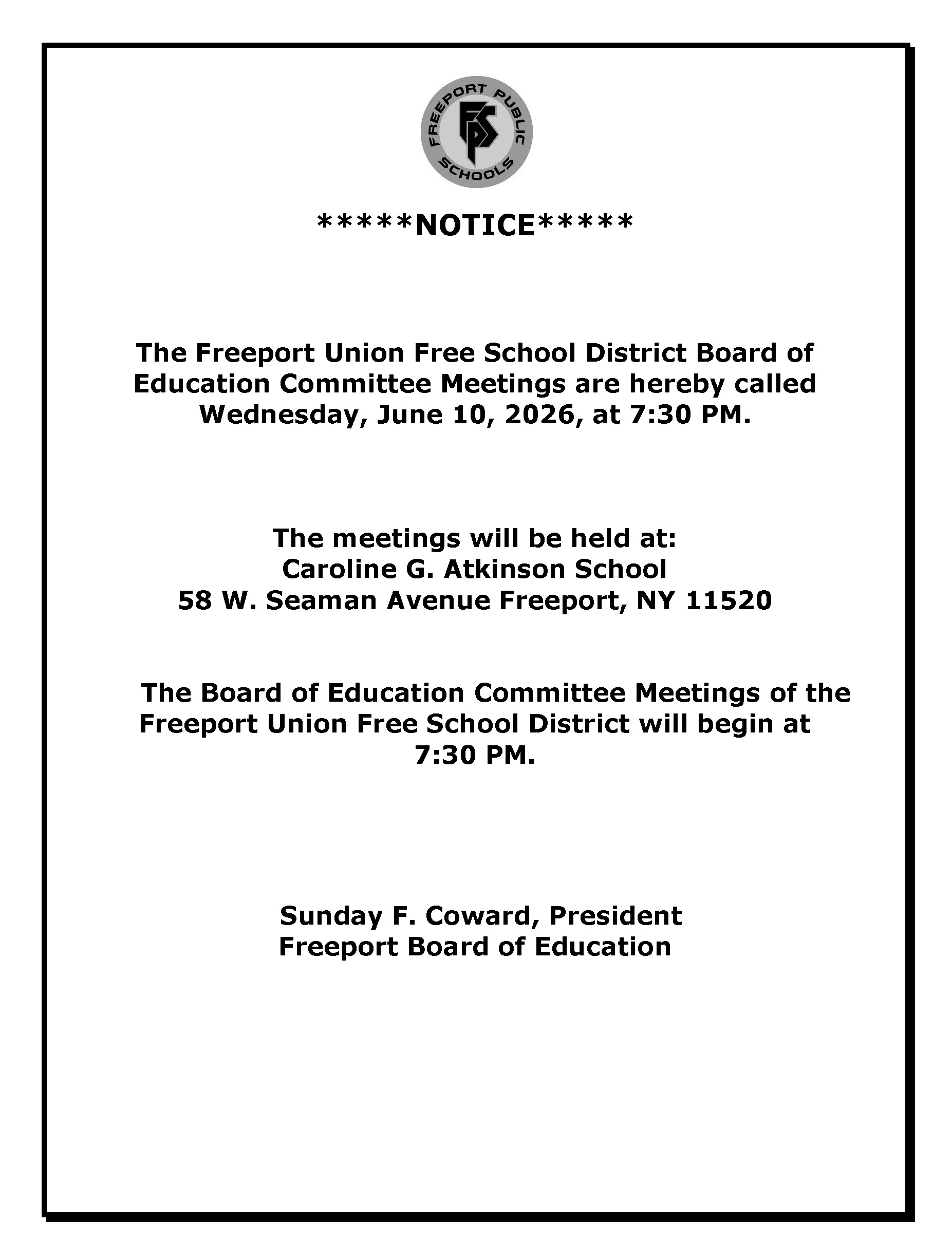 Board of Education Committee Meetings – June 10