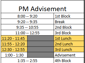 ELHS Advisory Schedule Thursday
