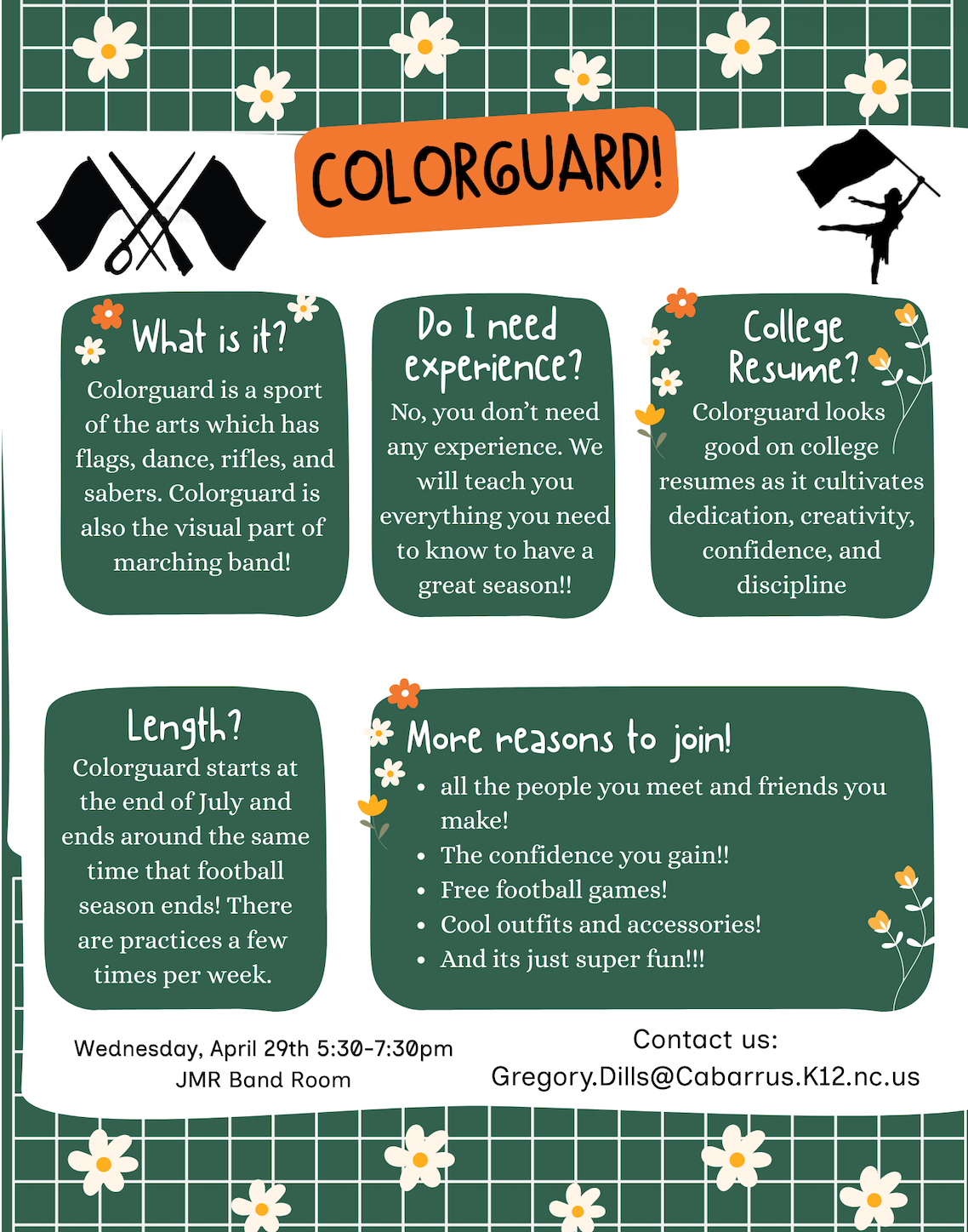 Rising 9th Grader Colorguard Meeting at JMRHS