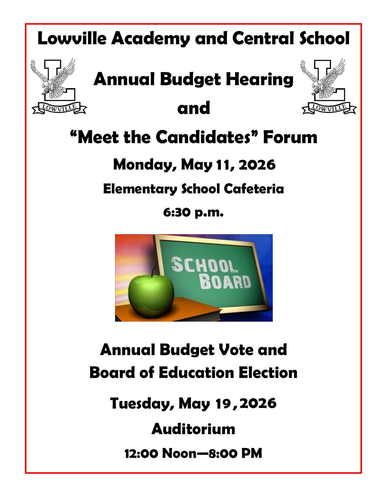 Annual Budget Hearing and “Meet the Candidates” Forum - May 11th 6:30 pm