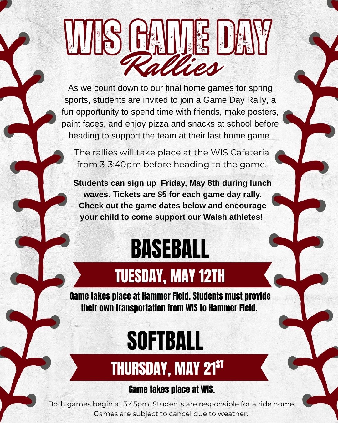 WIS Pep Rallies for Softball and Baseball