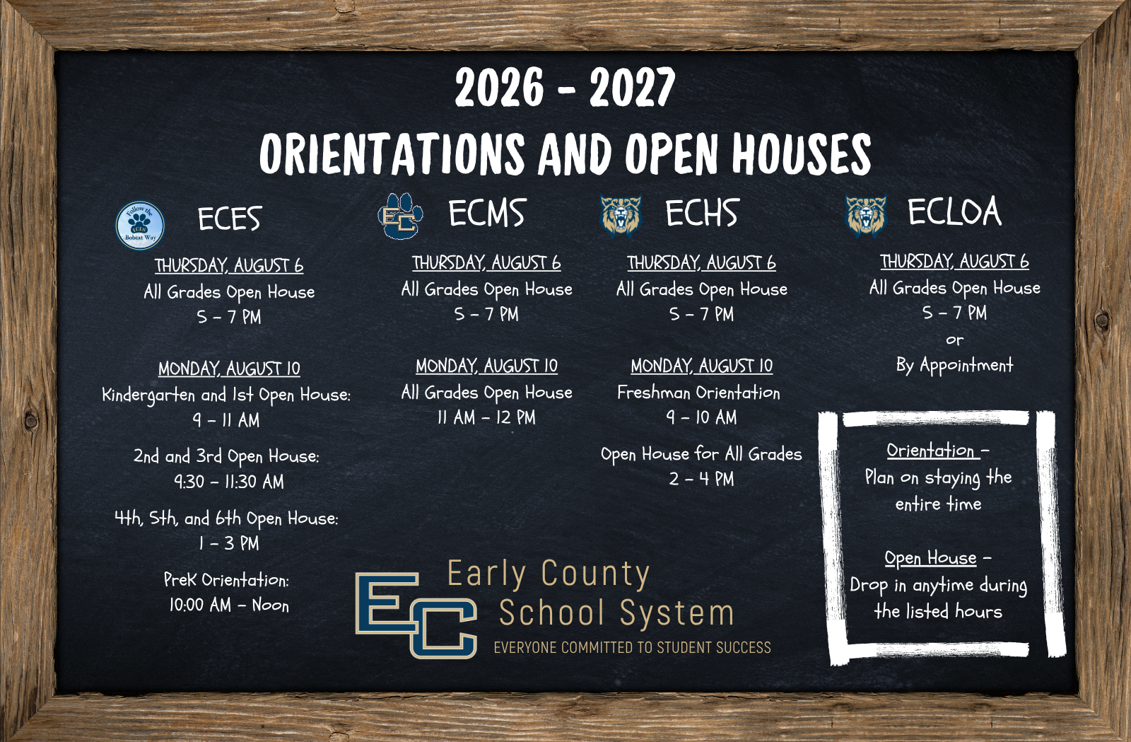 ECSS 2026-2027 Open House Schedules