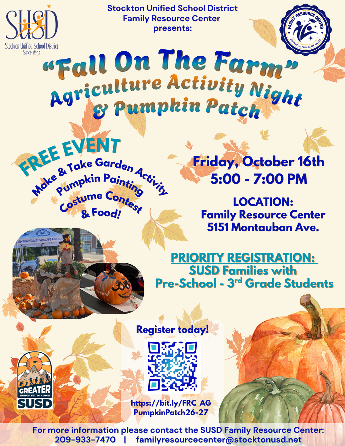 Agriculture Activity Night & Pumpkin Patch - Friday Oct. 16th, 5-7 PM