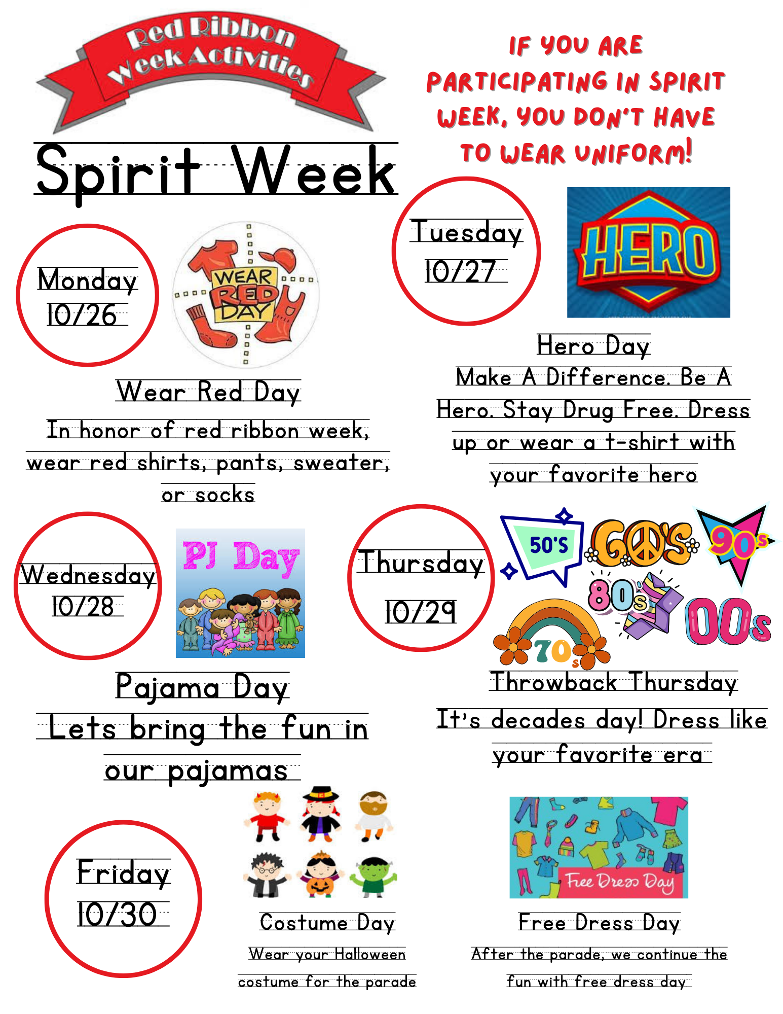 Spirit Week Oct. 26-30