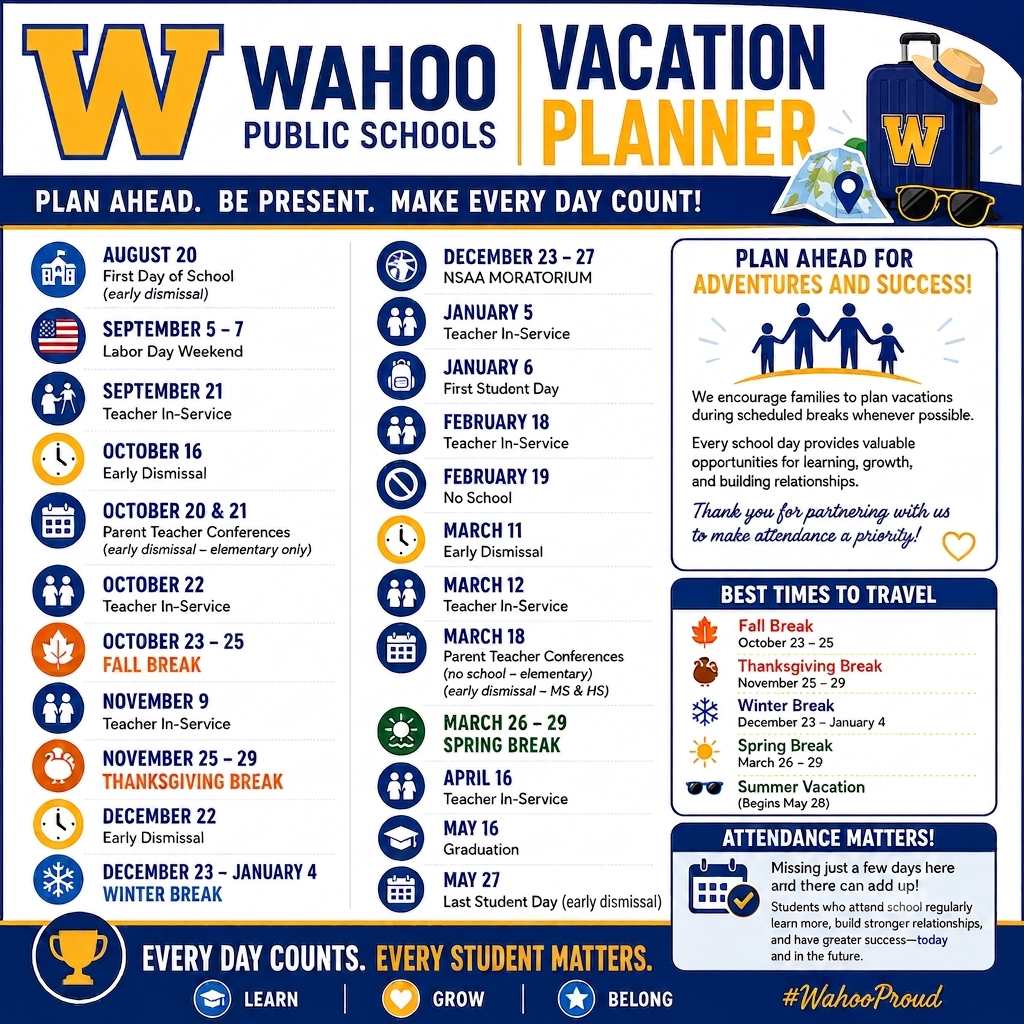 Wahoo Public Schools Vacation Planner