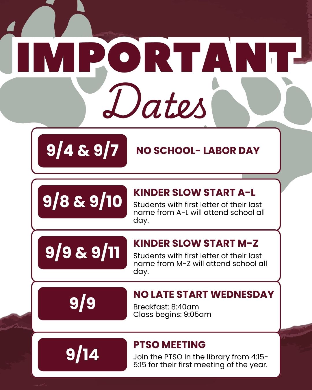 Important Reminders!!