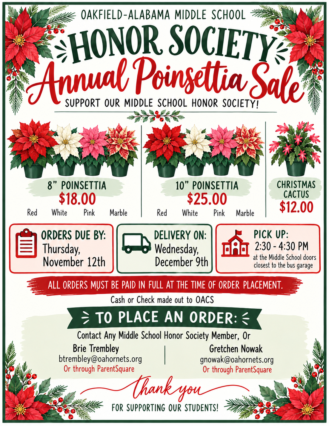 Junior Honor Society Poinsettia Sale!