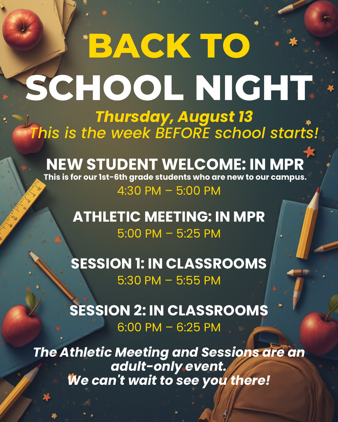 Back to School Night is Thursday, August 13th!