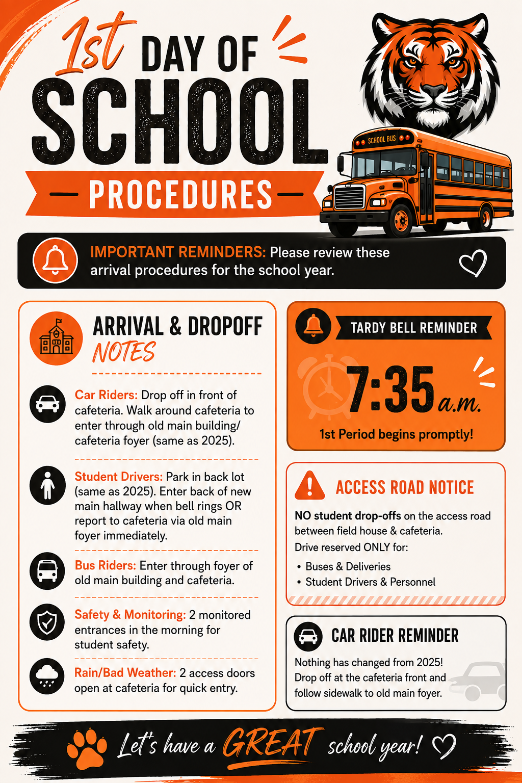 First Day of School Procedures for Jr/Sr High