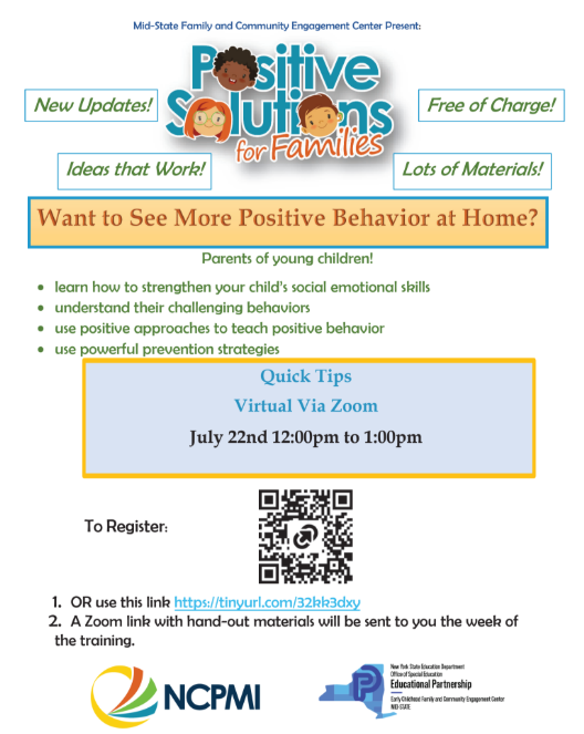 FGE Families - Free July and August Training Opportunities from the Mid-State FACE Center