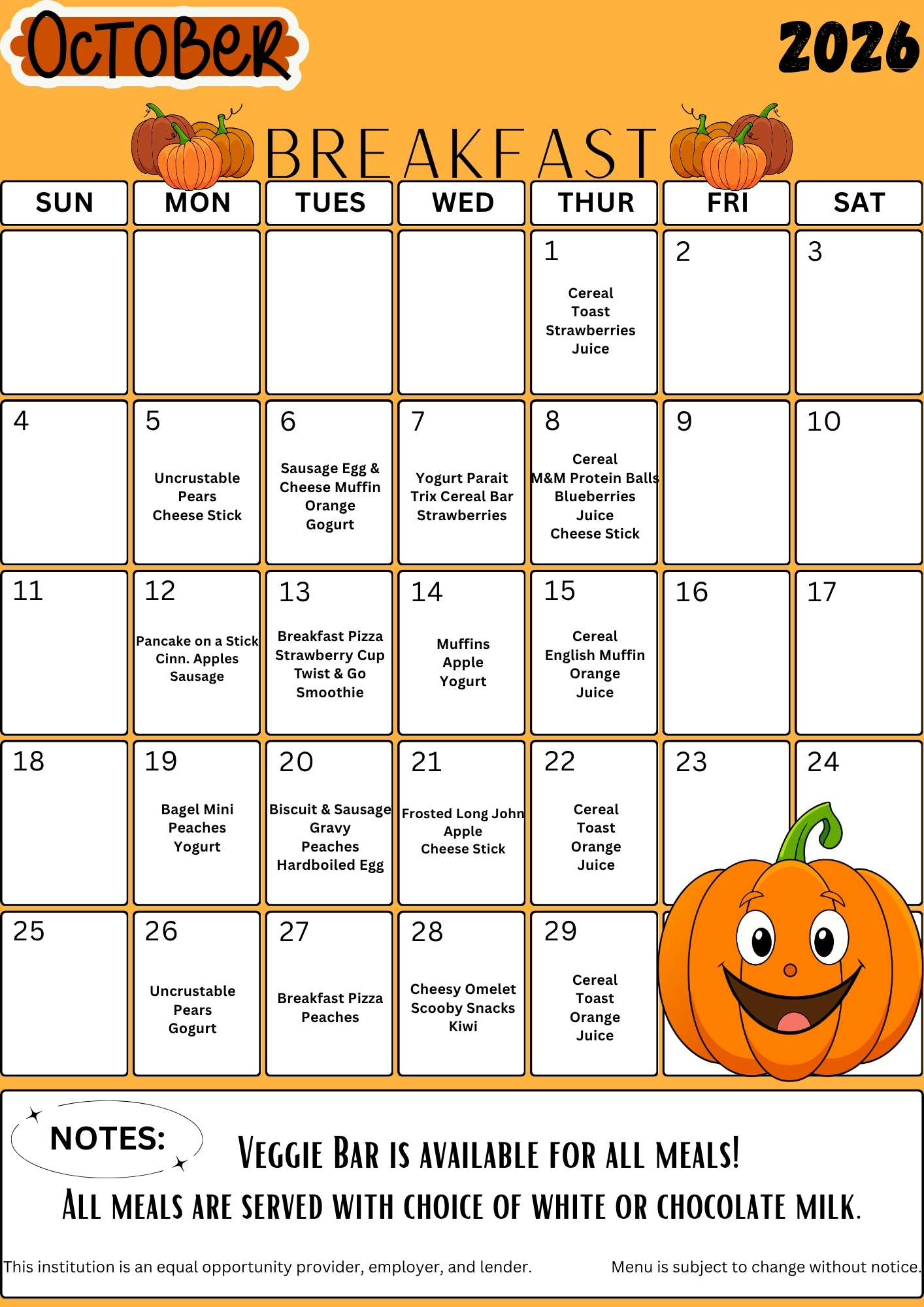 October Menus!