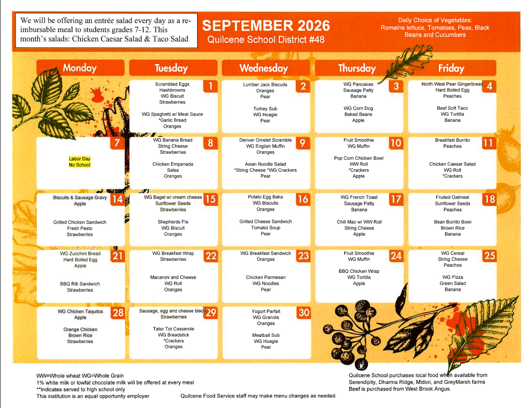 September Lunch Menu