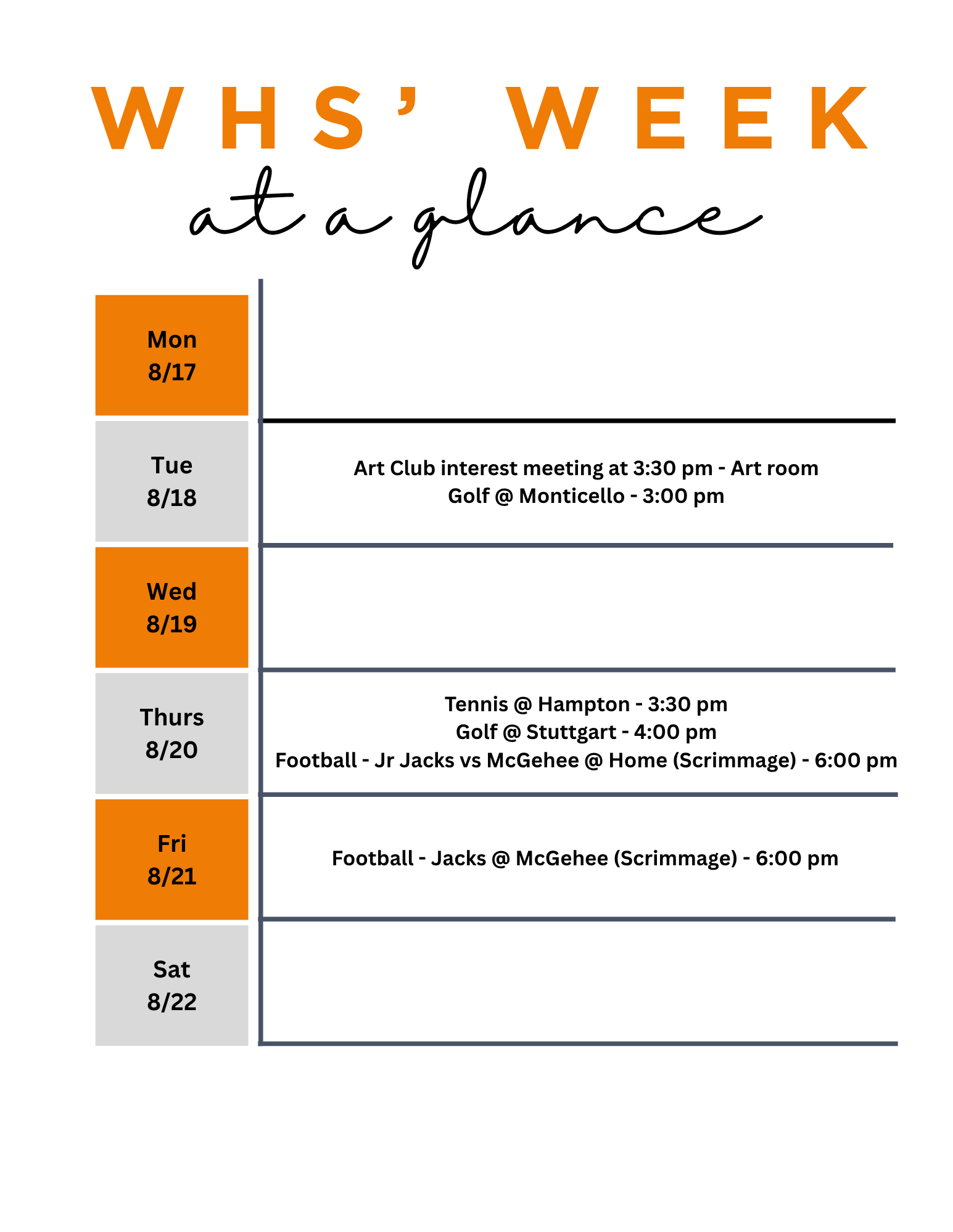 WHS: Week at a Glance