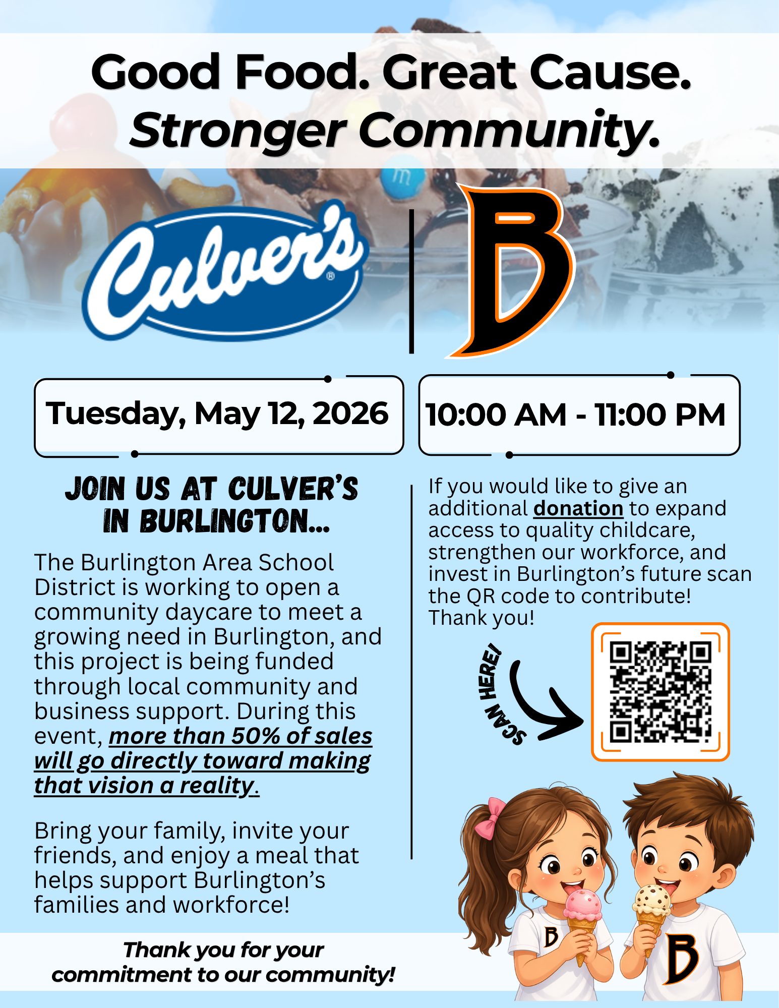 BURLINGTON CULVERS FUNDRAISER - TODAY!
