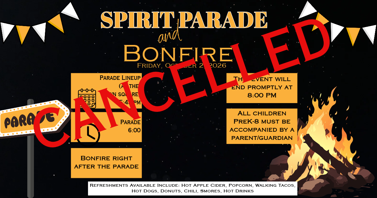 Spirit Parade and Bonfire Cancelled
