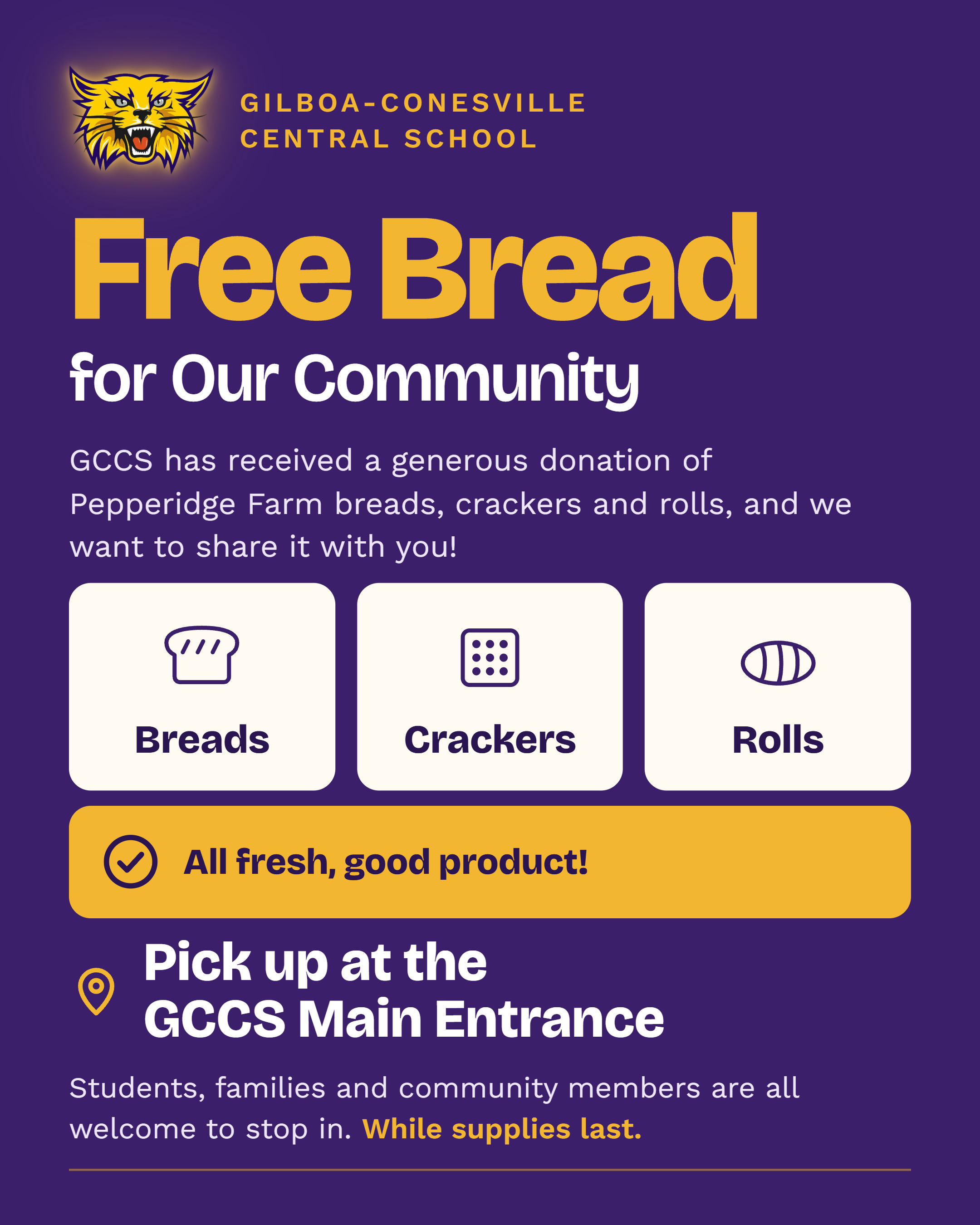 GCCS: Free Bread for Our Community - First Come, First Served!