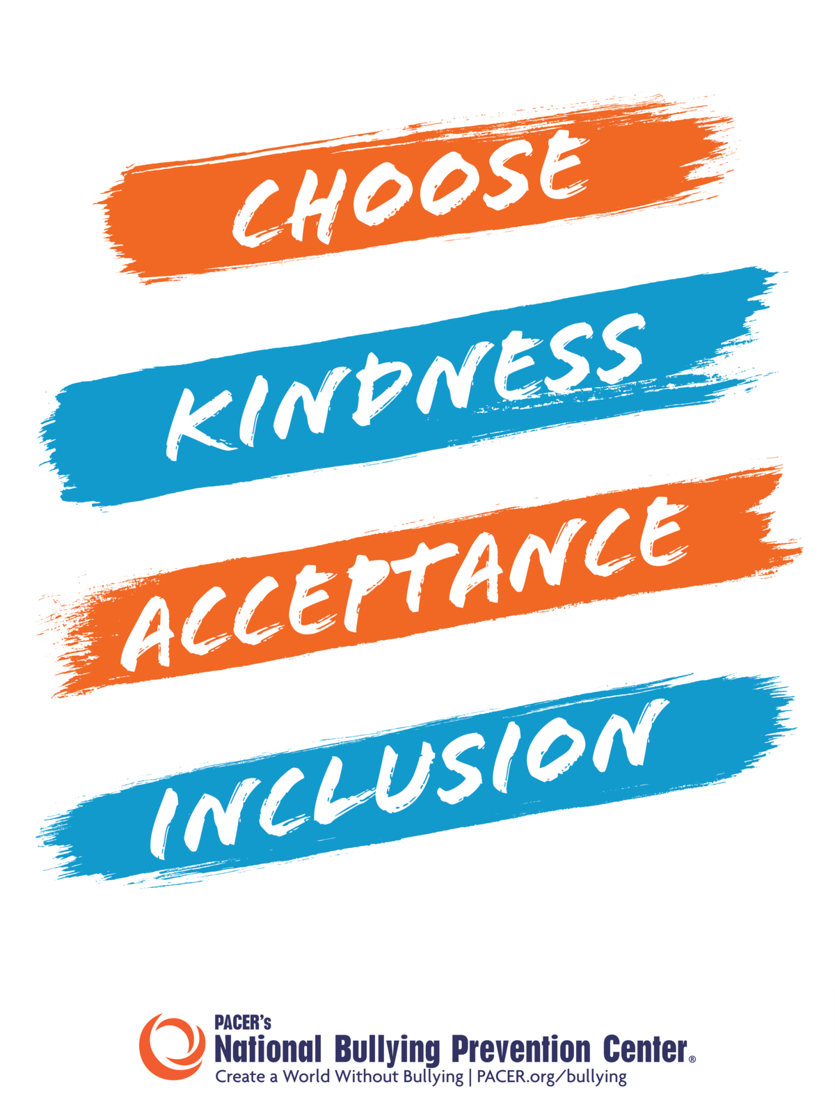 A poster displays the words "Choose Kindness Acceptance Inclusion" on colorful brush strokes against a white background.