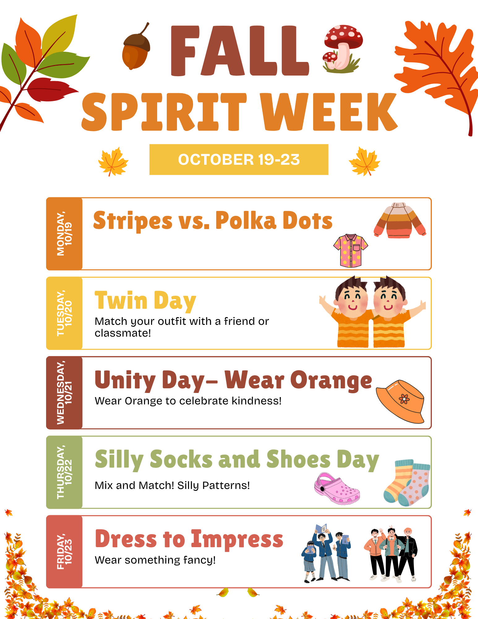 Fall Spirit week! 10/19-10/23