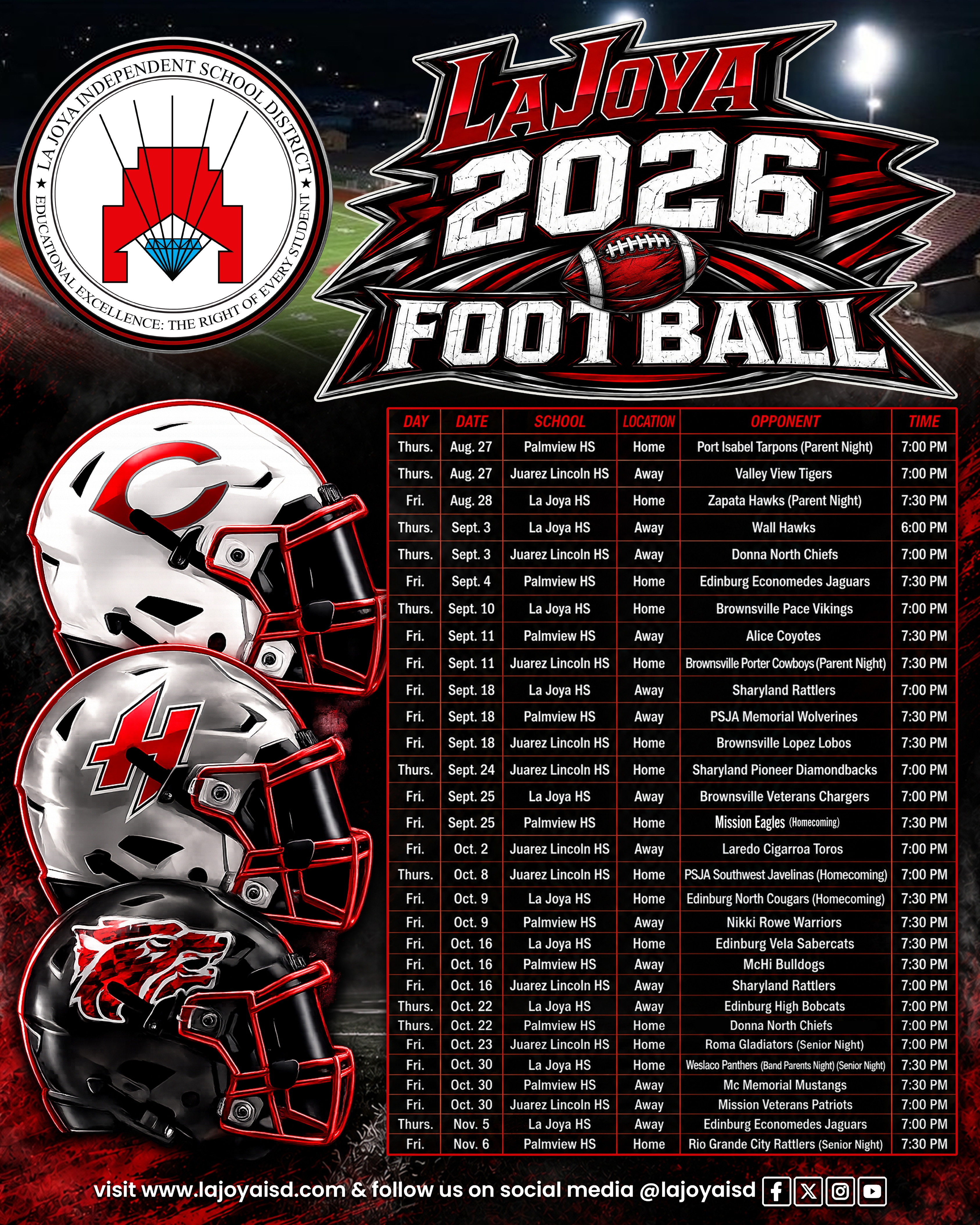 🏈🔥 The 2026 La Joya ISD Football Schedule is HERE! ❤️🖤