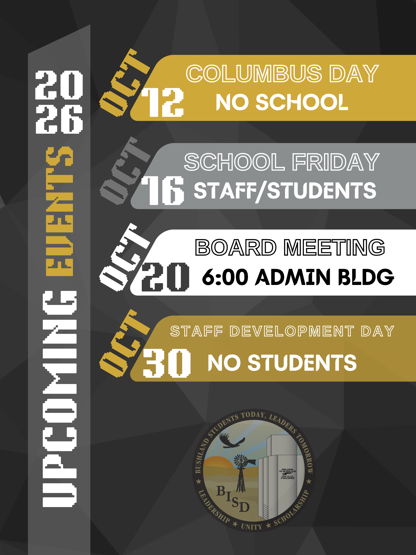 October Calendar Events- District
