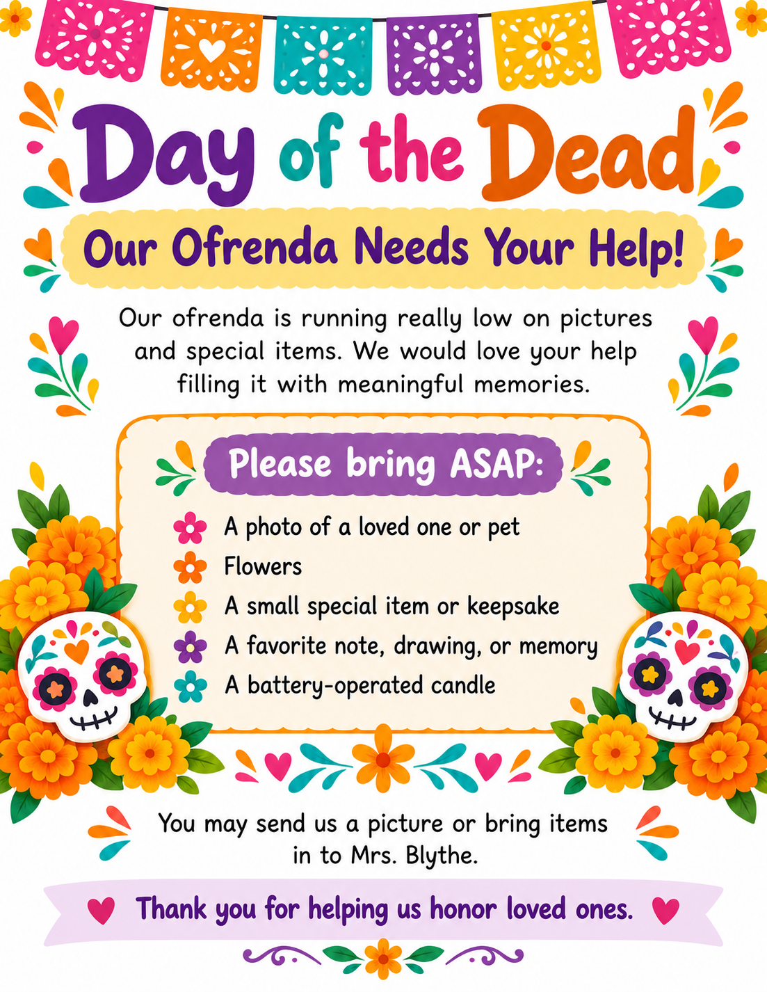 REMINDER: Ofrenda Items Due