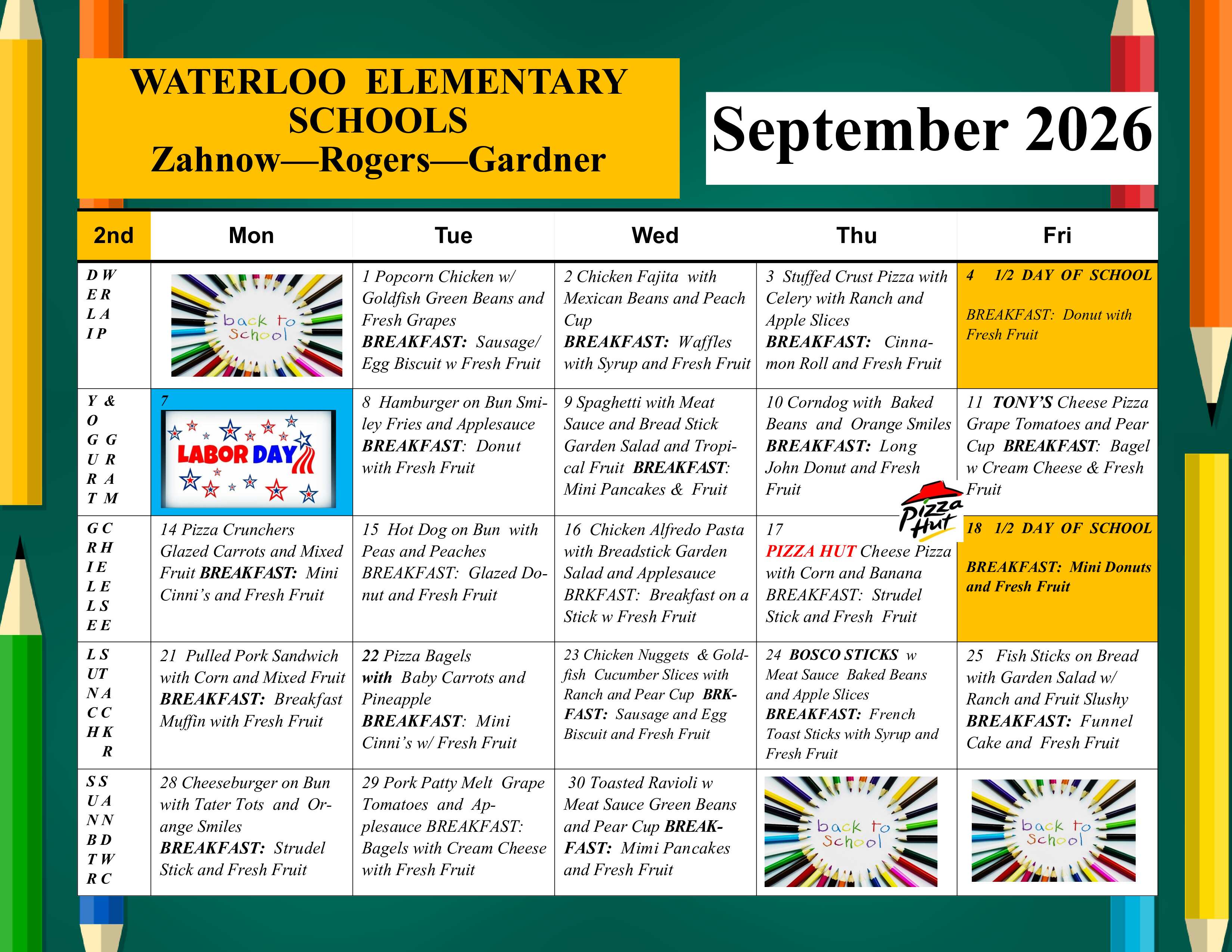 September Lunch Menu 
