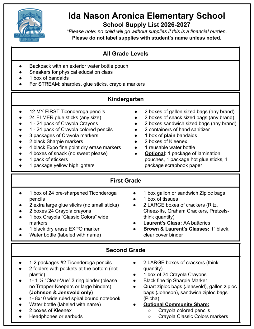 School Supply List