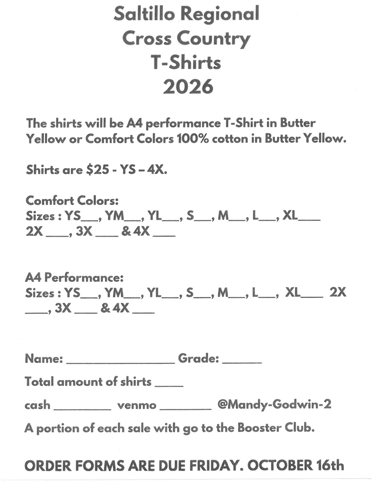 Regional Shirt Order Forms