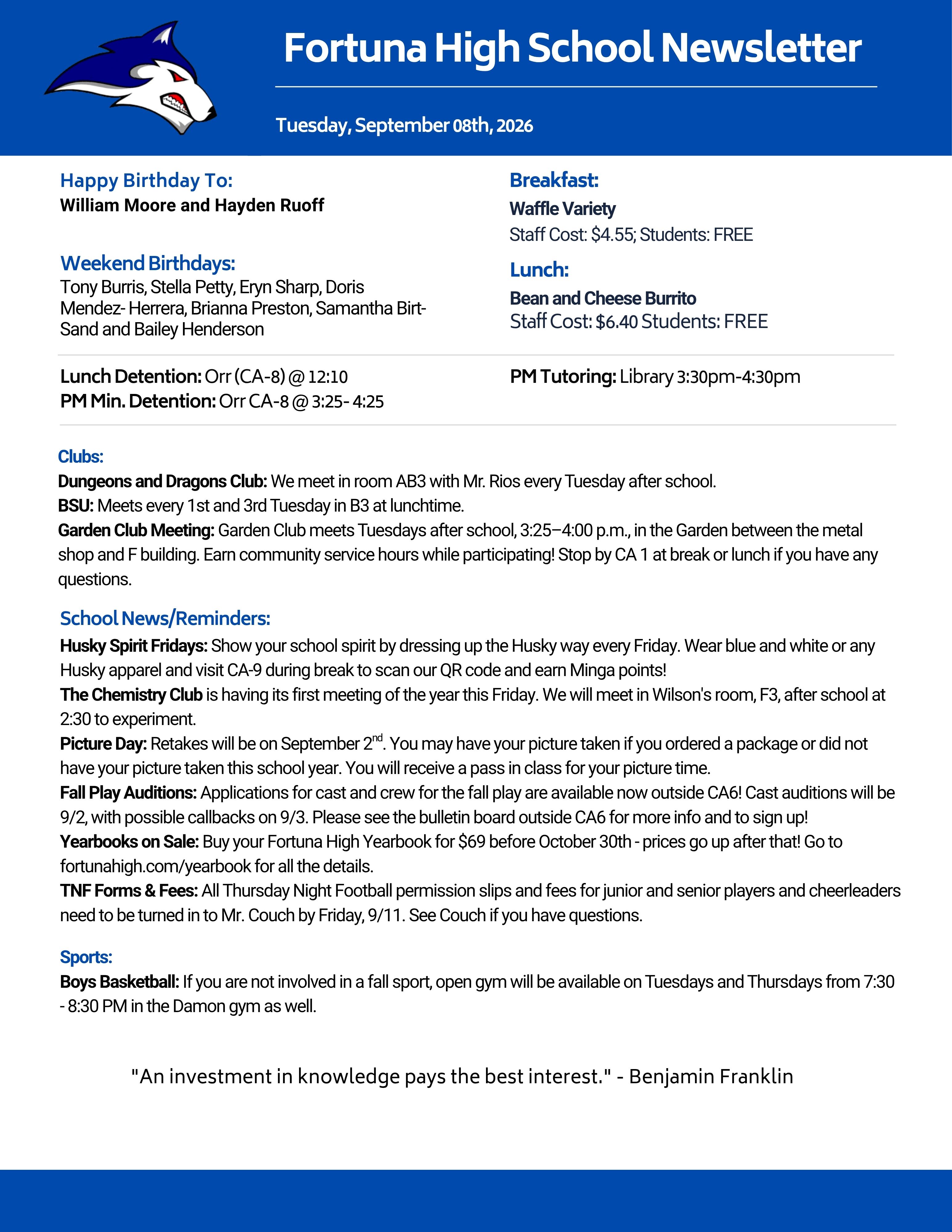 Bulletin 09/08/2026