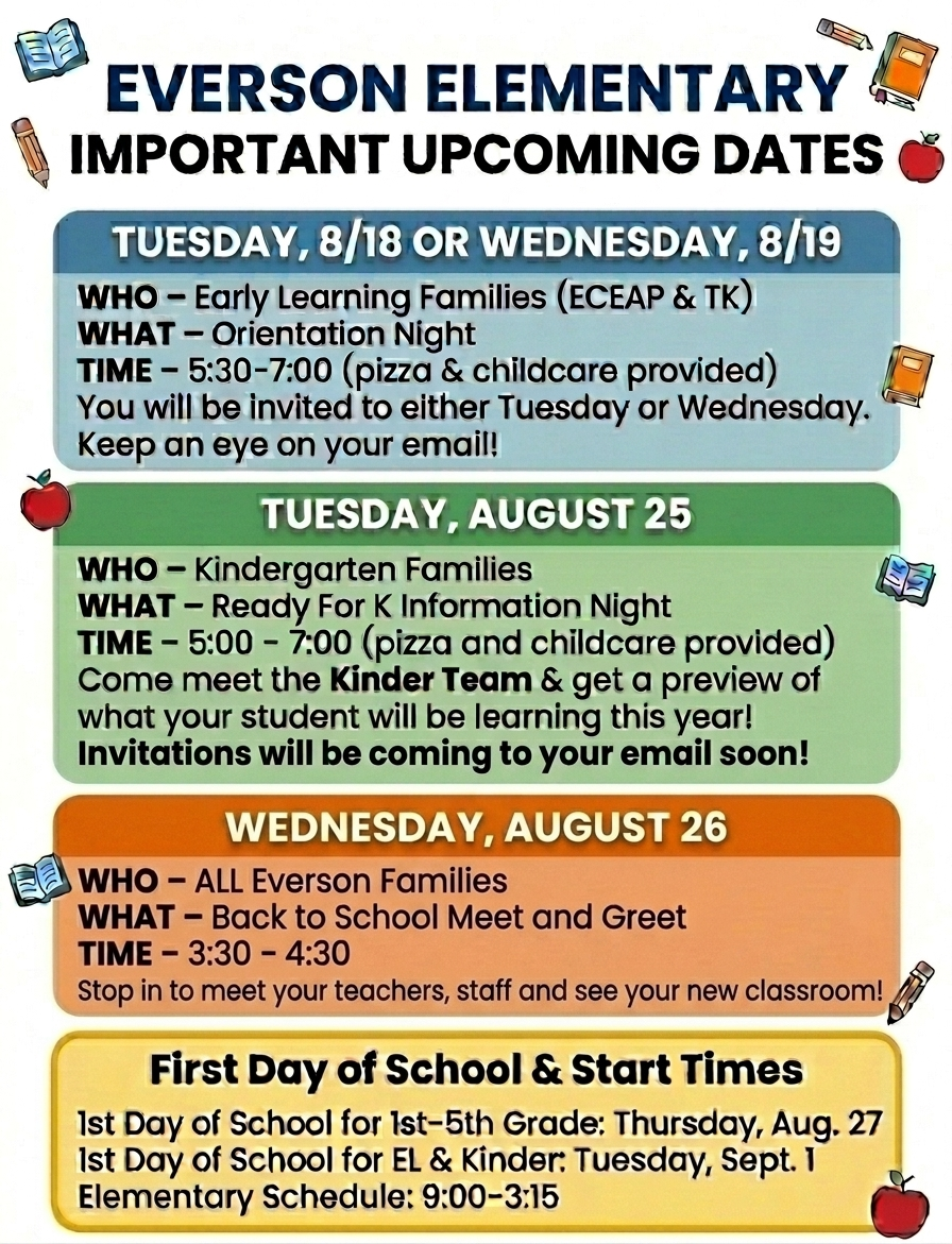 Back to School - Important Dates!