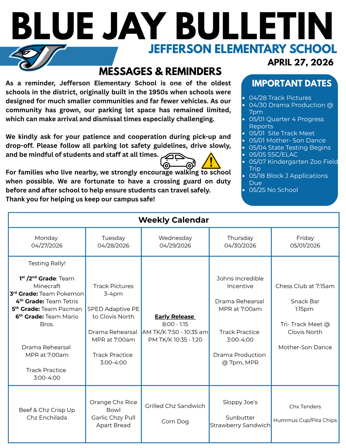 Blue Jay Bulletin ~ Week of April 27, 2026