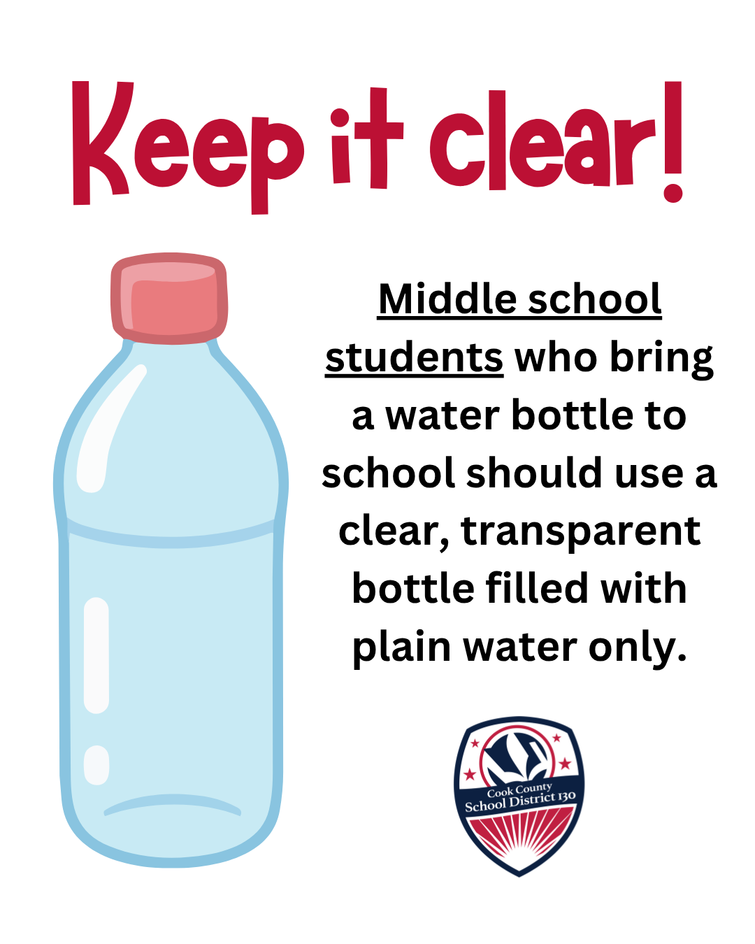 Middle School Clear Water Bottles