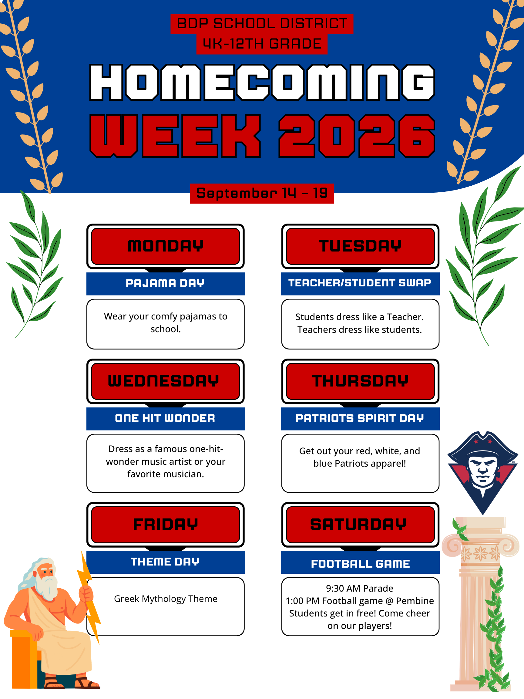Homecoming 4K-12th Dress Up Days and Events