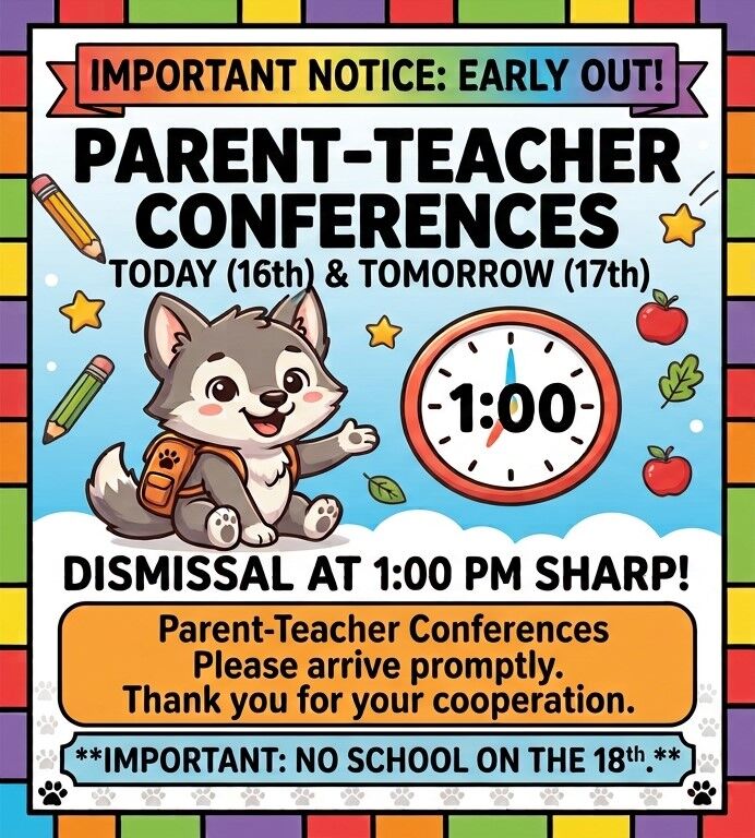 Early Out today and No School on the 18th