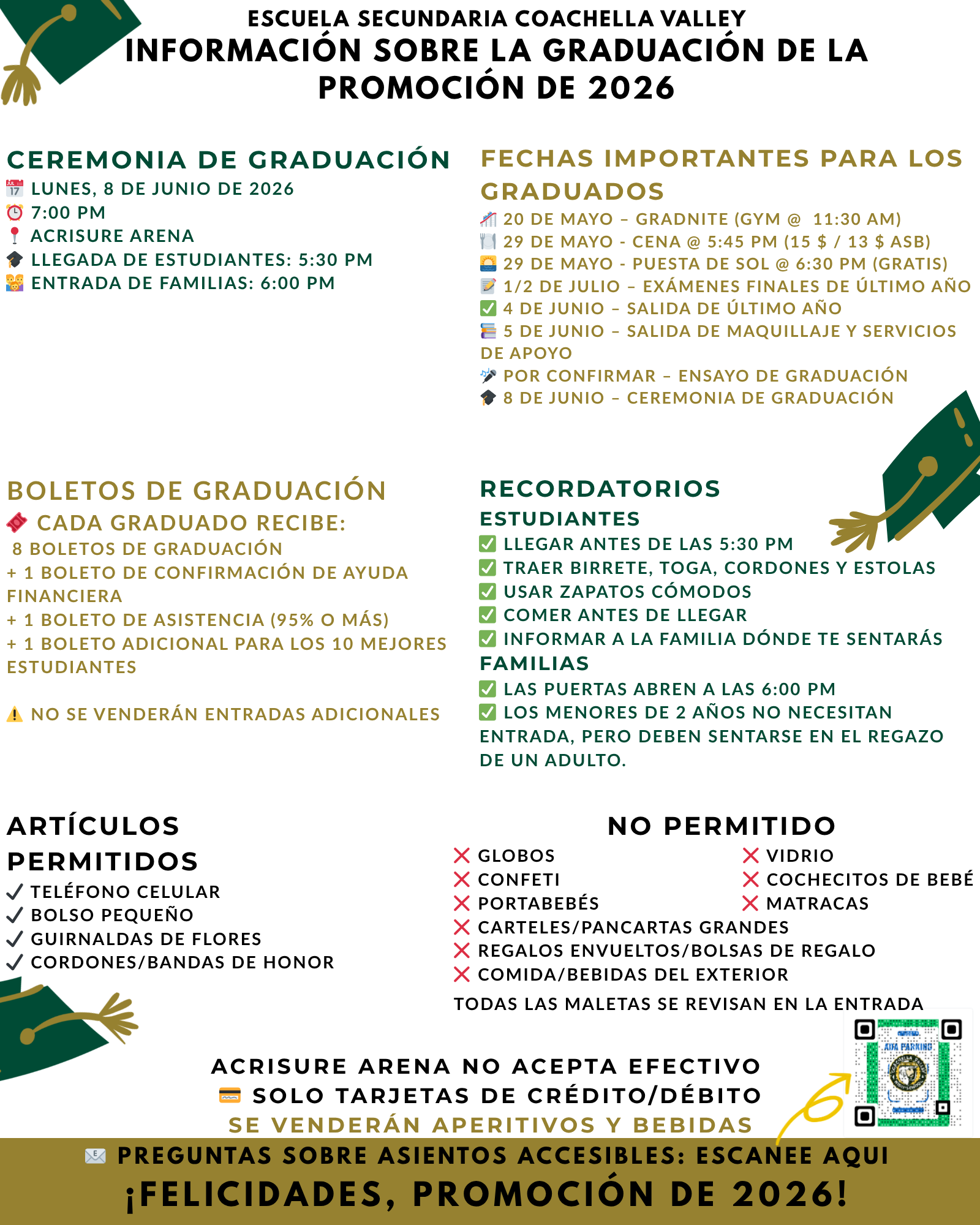 ESCUELA SECUNDARIA COACHELLA VALLEY INFORMACIÓN SOBRE LA GRADUACIÓN DE LA PROMOCIÓN DE 2026