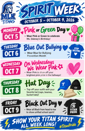 Reminder: MLK Spirit Week Starts Today! (Oct 5–9)
