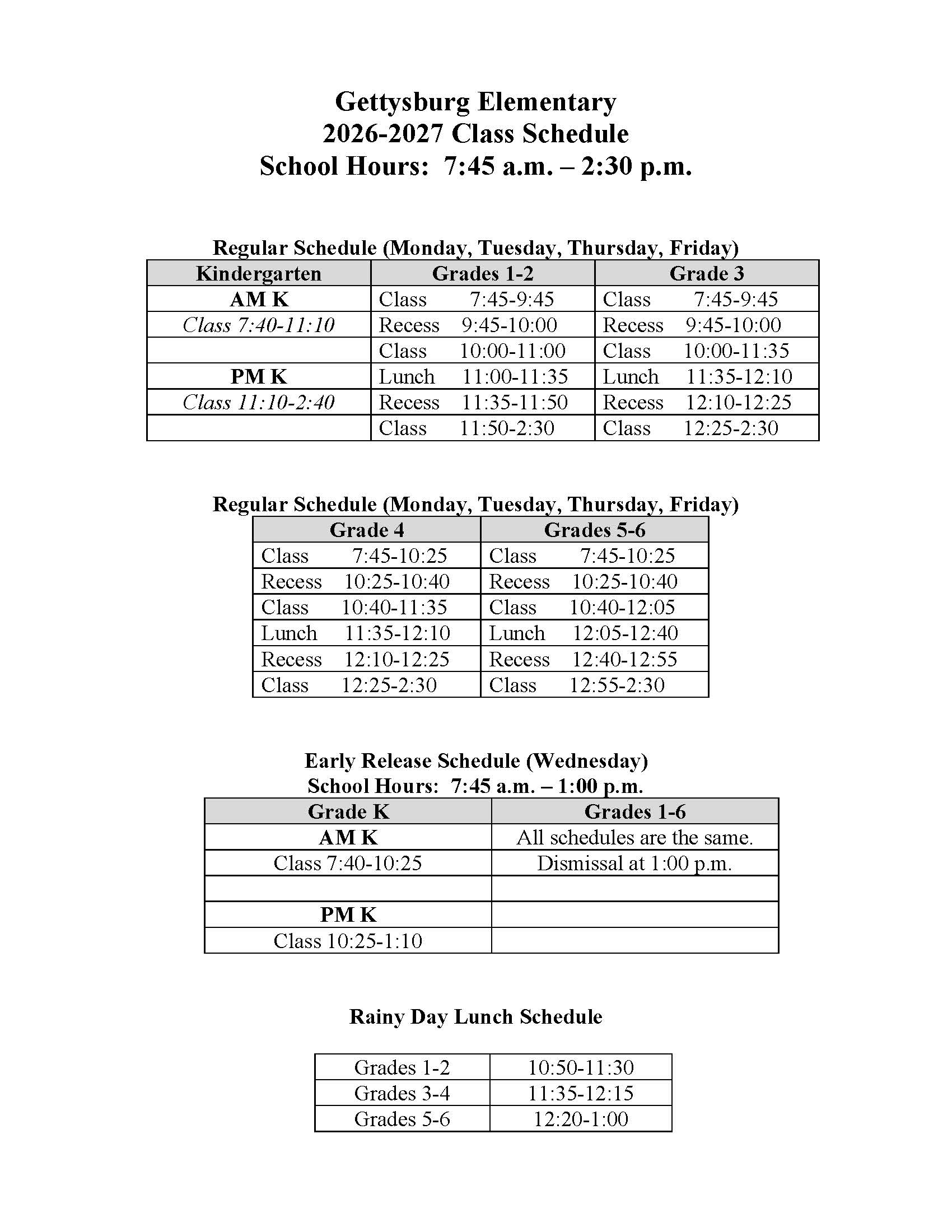 Bell Schedule