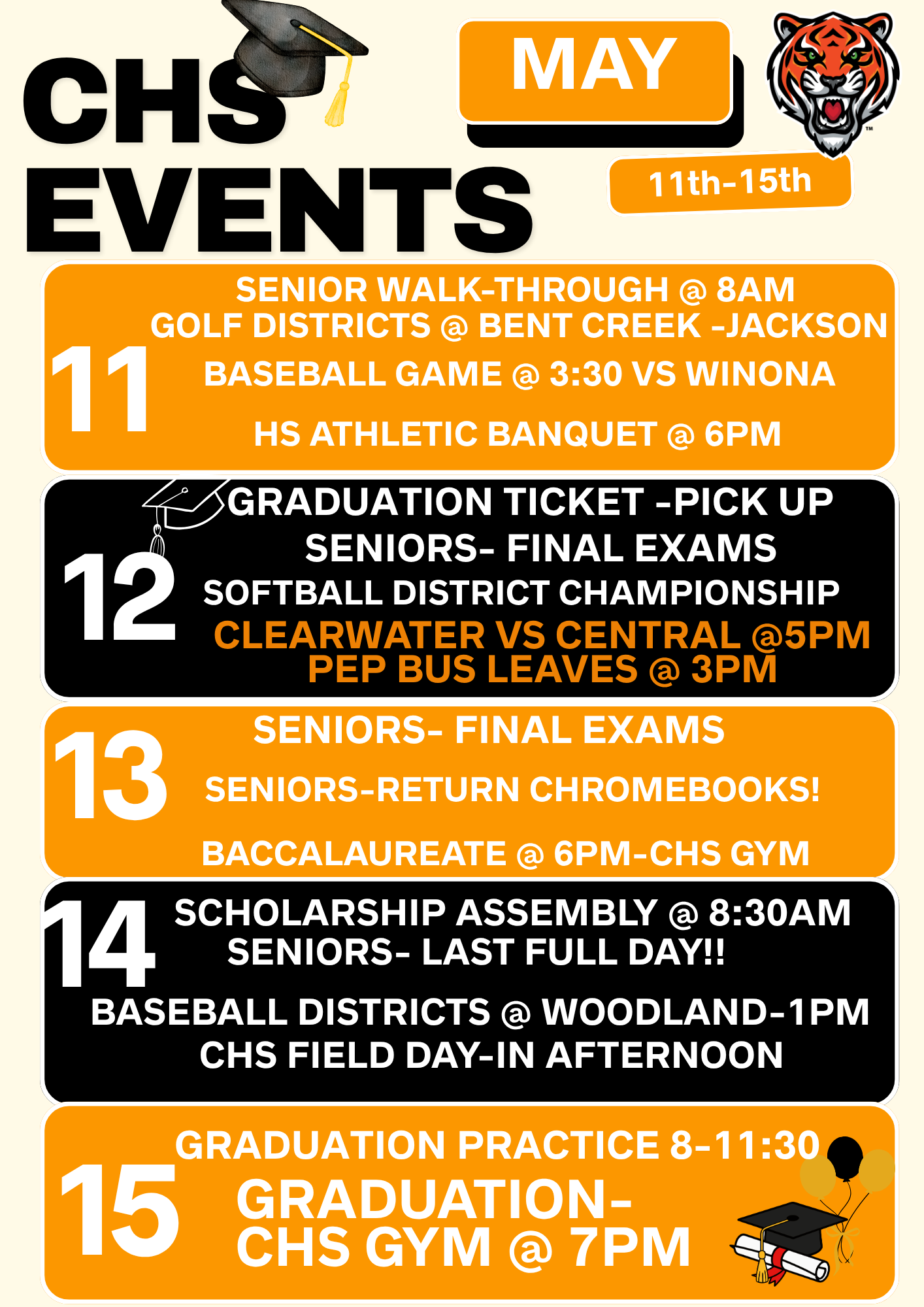 CHS Weekly Events!(MAY 11th-15th) It's GRADUATION WEEK!! 