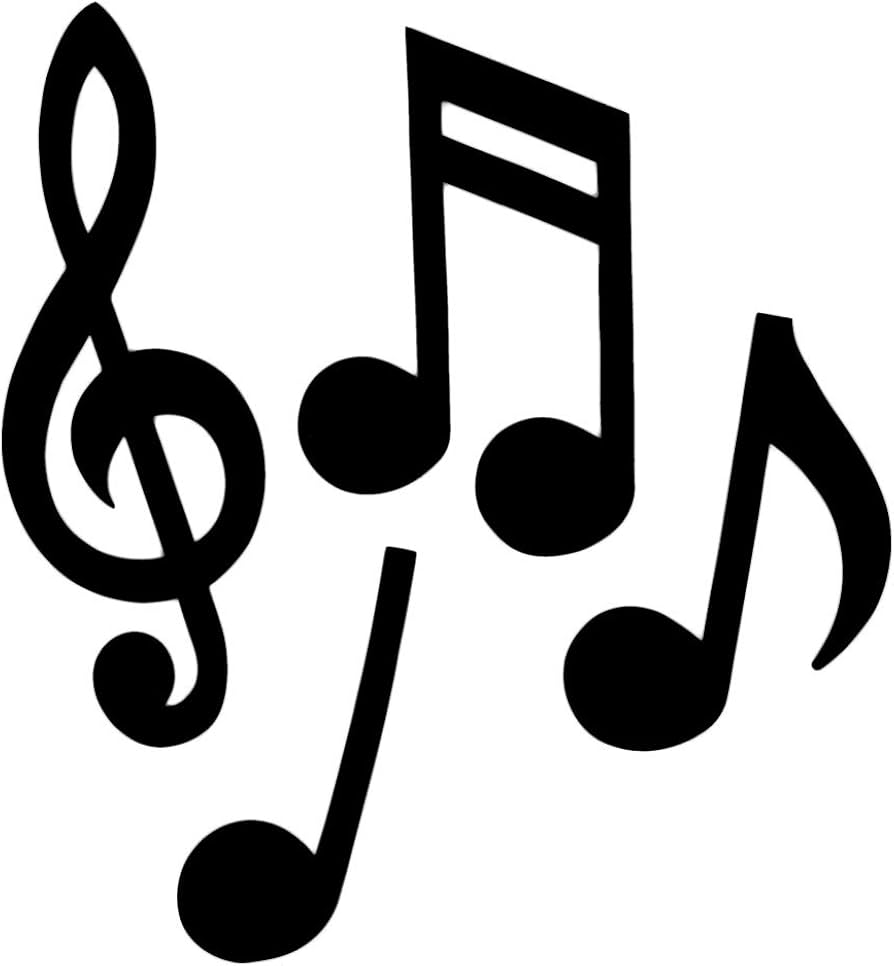 A black treble clef and several musical notes on a white background.