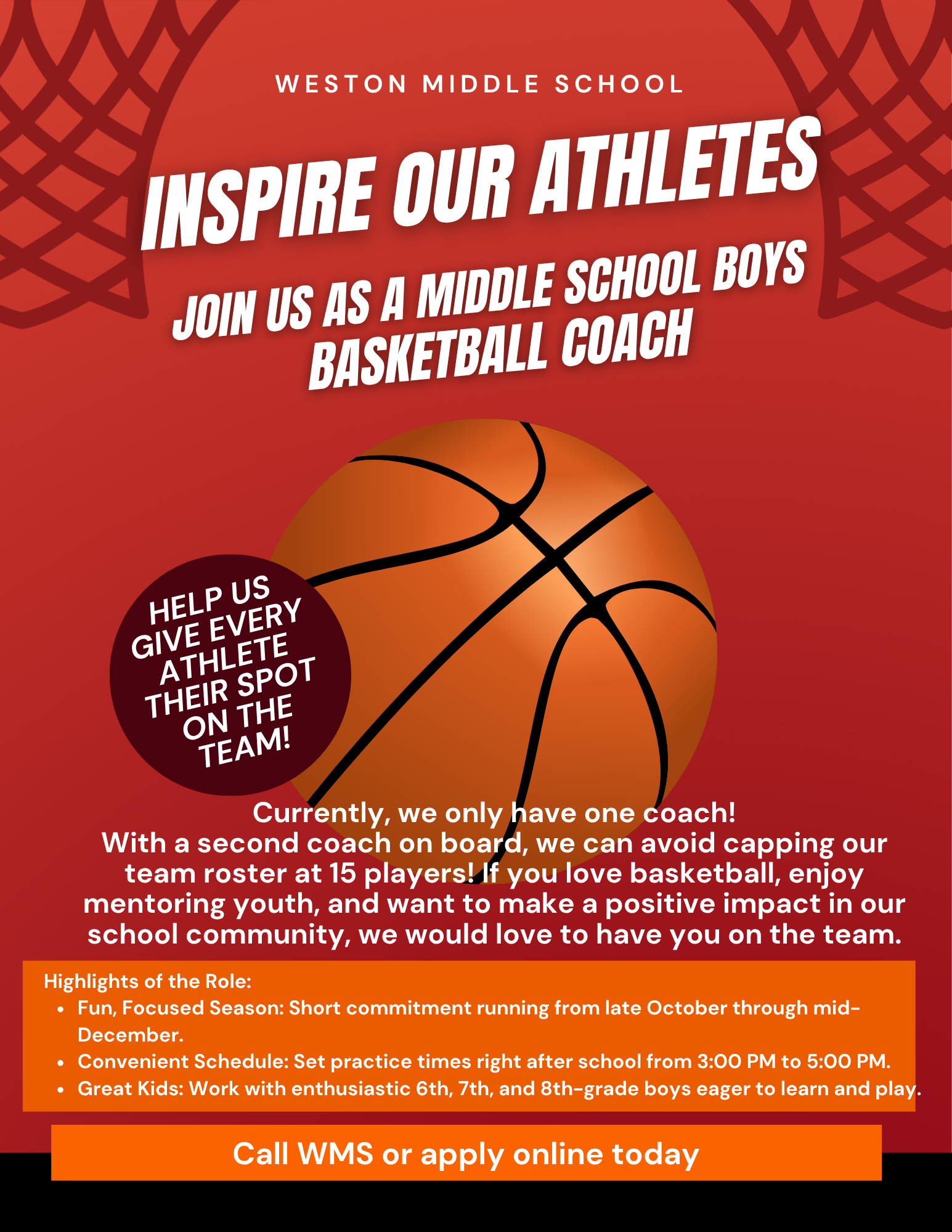 Boys Basketball Coach Needed