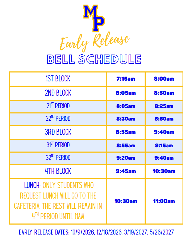 Early Release Bell Schedule Friday 10/9