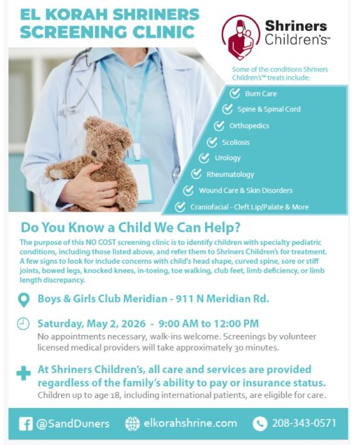 El Korah Shriners hosting FREE screening clinic 