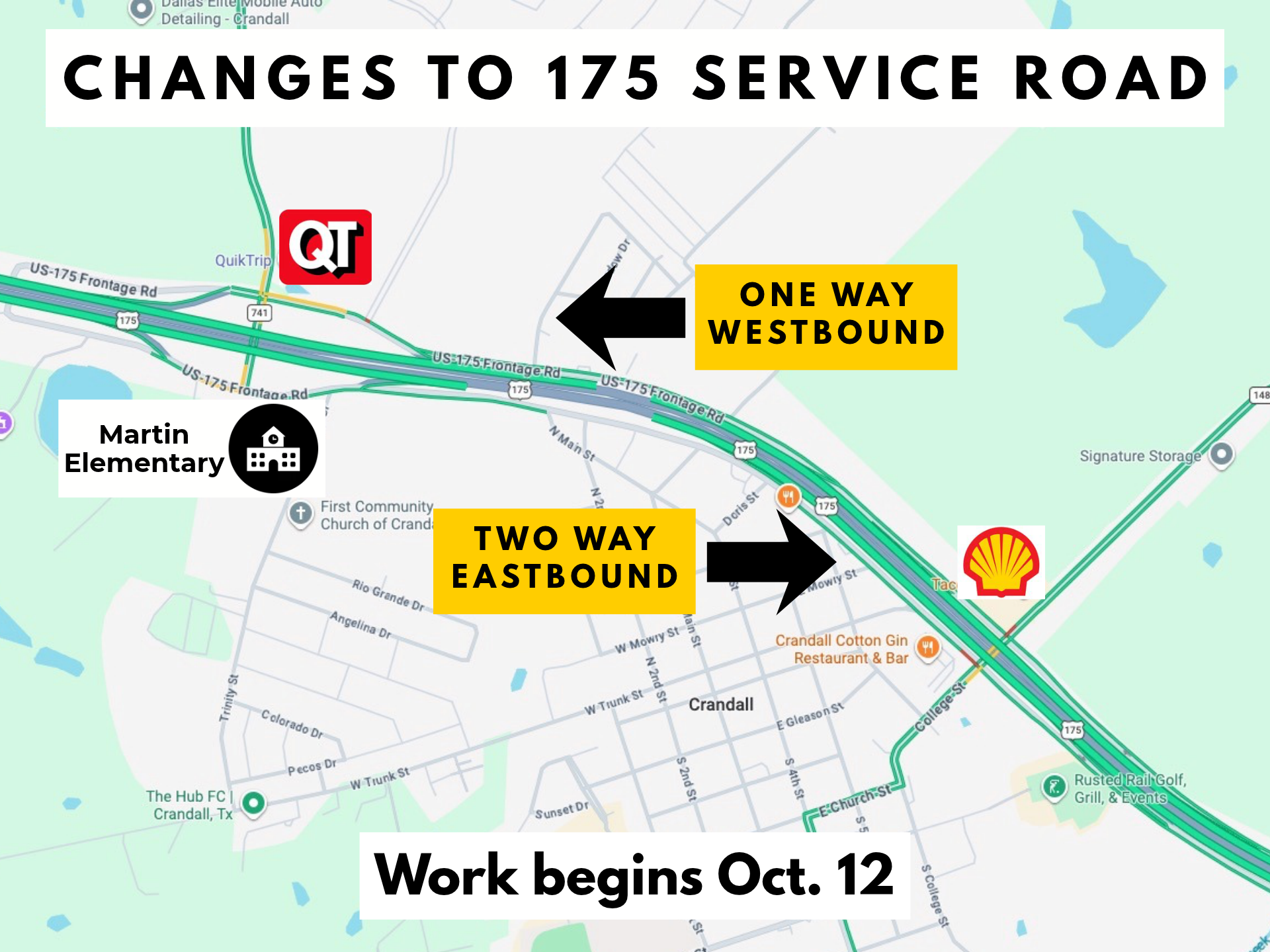 New Traffic Patterns on US 175 Frontage Roads Beginning Oct. 12